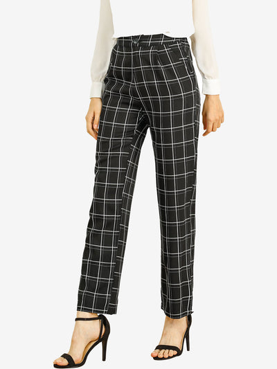 Plaid Pants Elastic Waist Casual Work Office Long Trousers