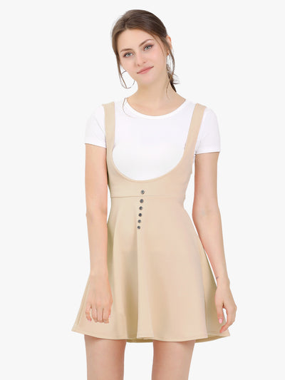 Button Decor Overalls Pinafore Dress Suspenders Skirt