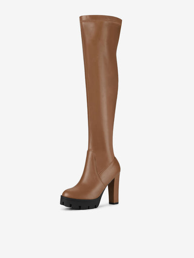 Platform Chunky Heel Over Knee High Side Zipper Boots