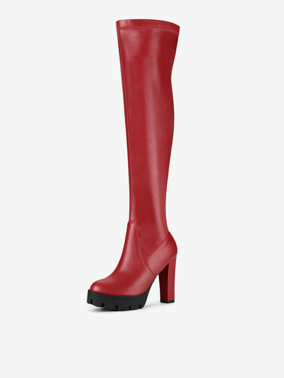 Platform Chunky Heel Over Knee High Side Zipper Boots