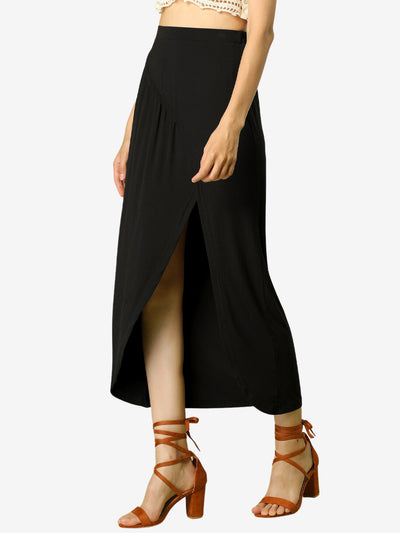 Ruched Split High Waist Summer Beach Long Maxi Skirt