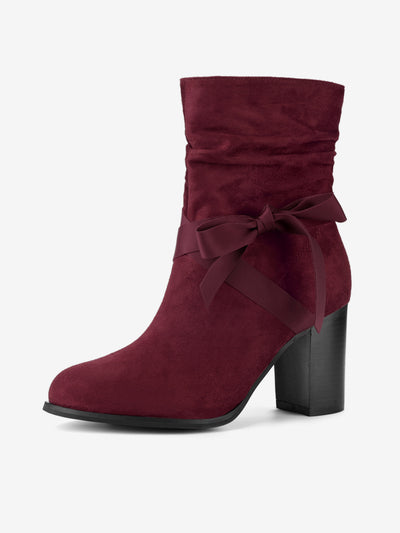 Faux Suede Round Toe Slouchy Chunky Heel Ankle Boots