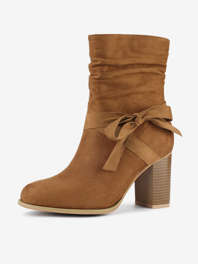 Faux Suede Round Toe Slouchy Chunky Heel Ankle Boots