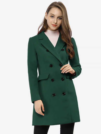 Allegra K Winter Long Sleeve Notched Lapel Double Breasted Trench Coat