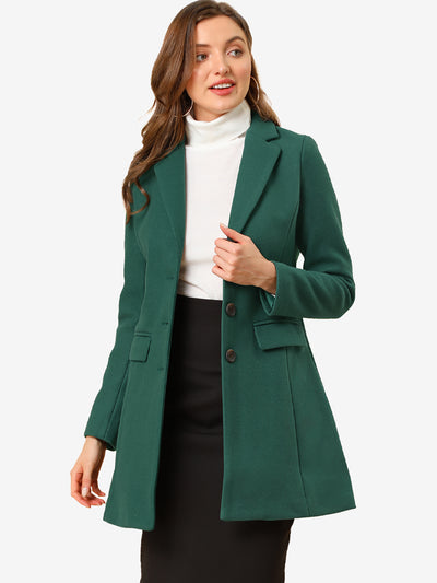 Notched Lapel Single Breasted Outwear Winter Pea Coat