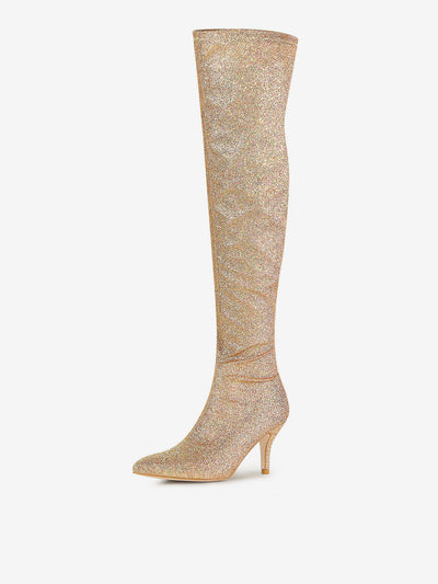 Glitter Pointed Toe Stiletto Heel Over the Knee High Boots