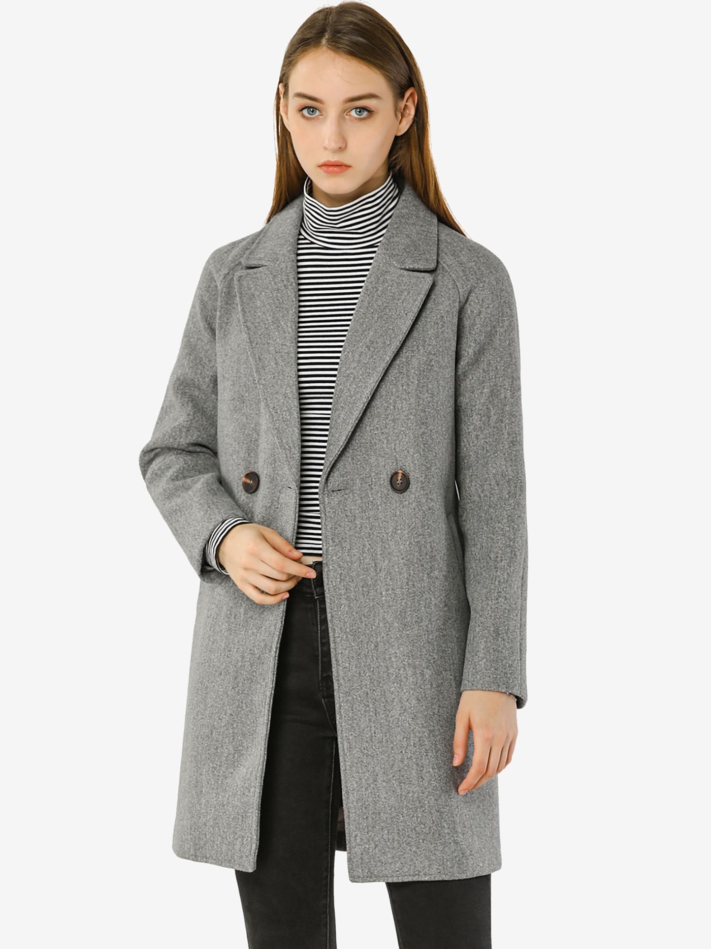 Allegra K Notched Lapel Double Breasted Raglan Winter Coat