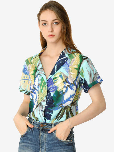 Hawaiian Tropical Leaves Floral Short Sleeve Button Down Shirt