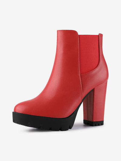 Round Toe Zipper Block Heel Platform Ankle Boots