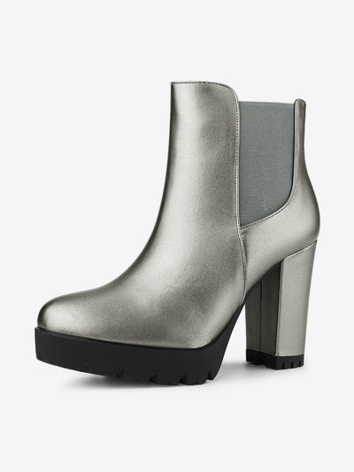 Round Toe Zipper Block Heel Platform Ankle Boots