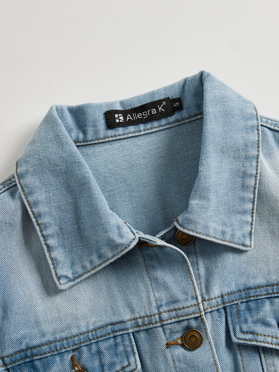 Lightweight Button Down Puff Sleeve Cropped Denim Jacket