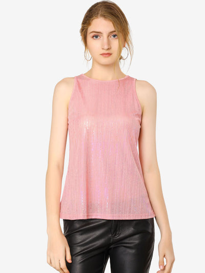 Shiny Sleeveless Camisole Club Shimmer Metallic Tank Top