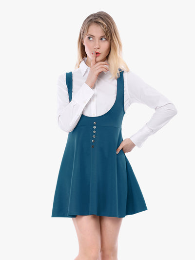 Button Decor Overalls Pinafore Dress Suspenders Skirt