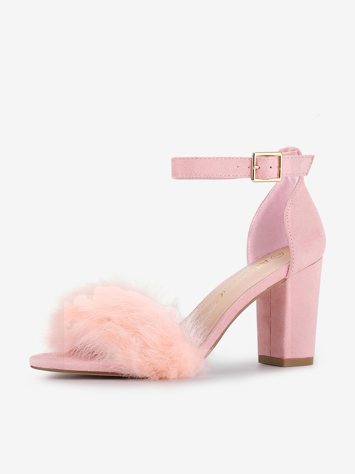 Allegra K Faux Fur Ankle Strap Block Heel Sandals