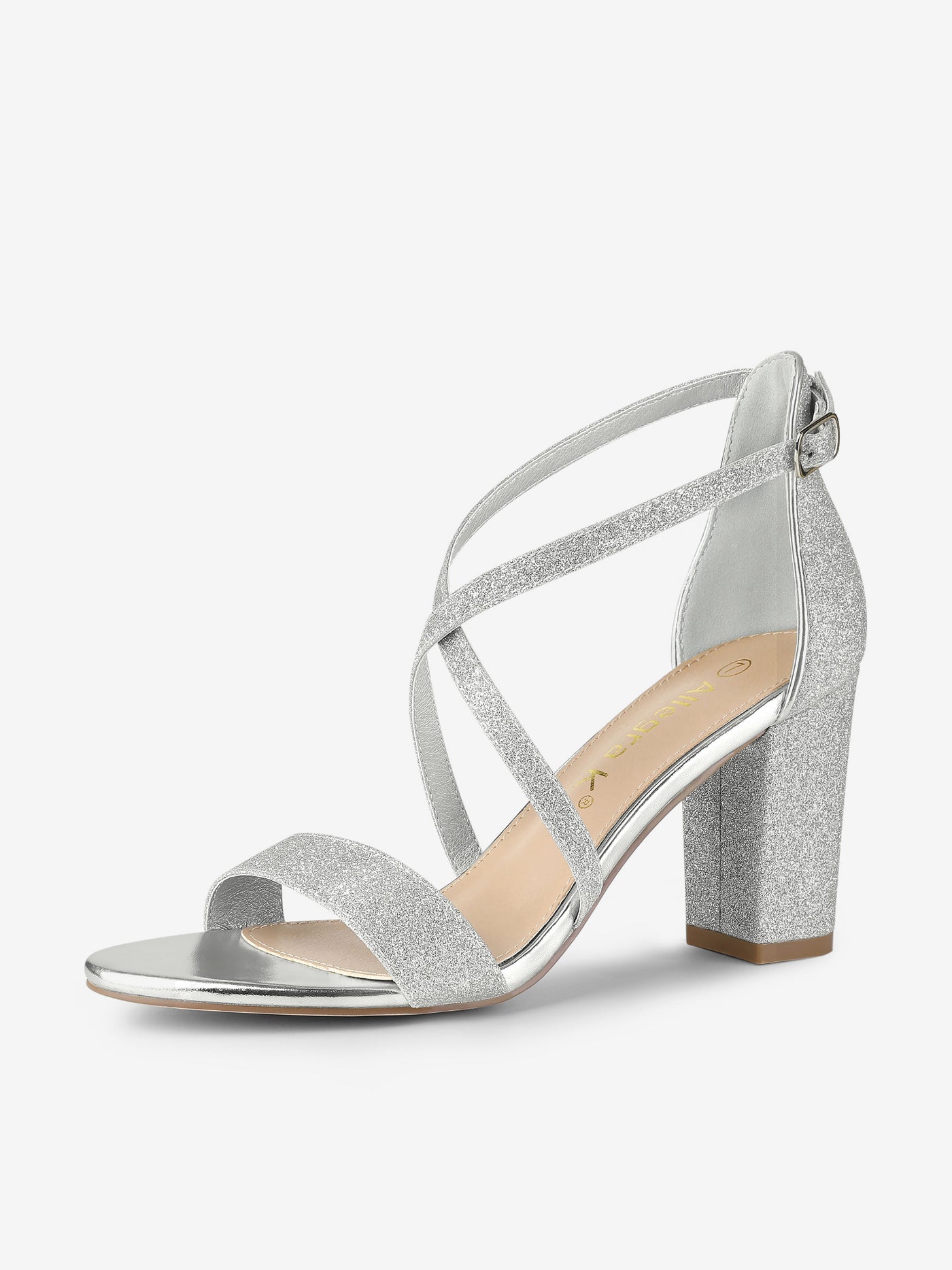 Allegra K Glitter Crisscross Strap Block Heel Sandals