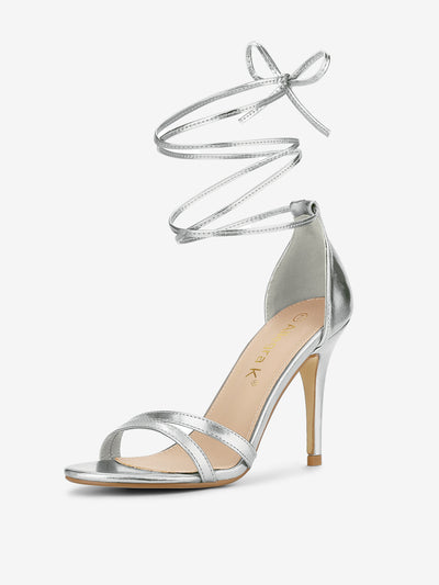 Open Toe Lace Up Stiletto Heel Sandals