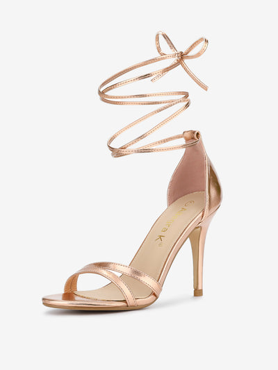 Open Toe Lace Up Stiletto Heel Sandals