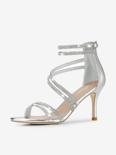 Ankle Strap Rhinestone Stiletto Heel Sandals