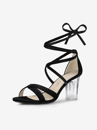 Velvet Vamp Ankle Lace Up Clear Block Heel Sandals