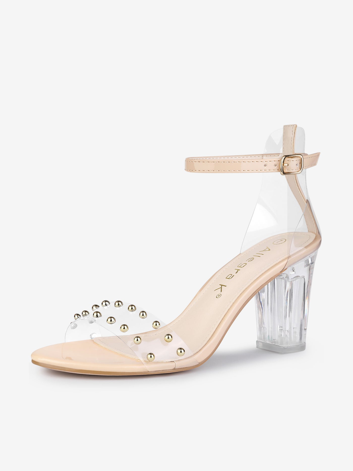 Allegra K Buckle Closure Clear Block Heel Ankle Strap Sandals