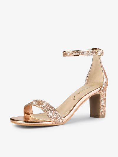 Glitter Ankle Strap Chunky Heel Sandal