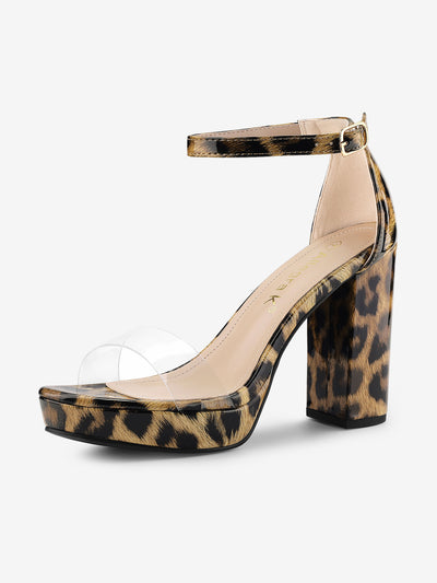 Printed Clear Platform Chunky Heel Sandals