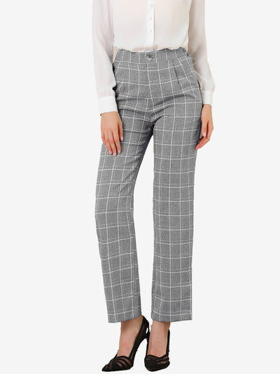 Plaid Pants Elastic Waist Casual Work Office Long Trousers