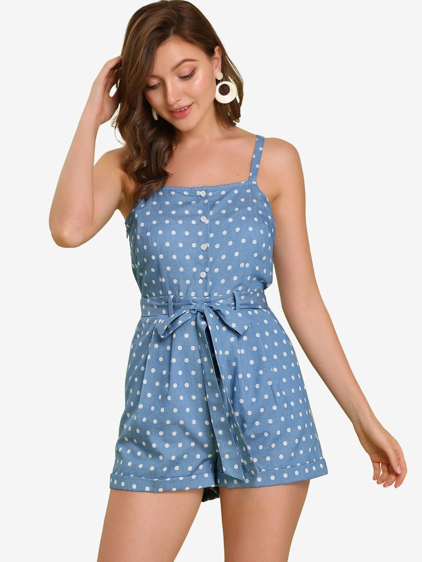 Allegra K Short Overalls Chambray Sleeveless Jumpsuit Casual Print Rompers