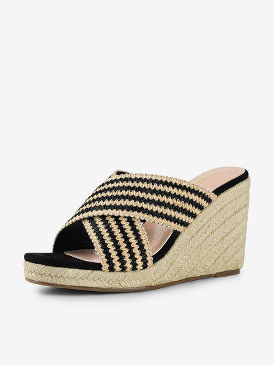 Open Toe Crisscross Straps Espadrilles Slide Wedge Sandals