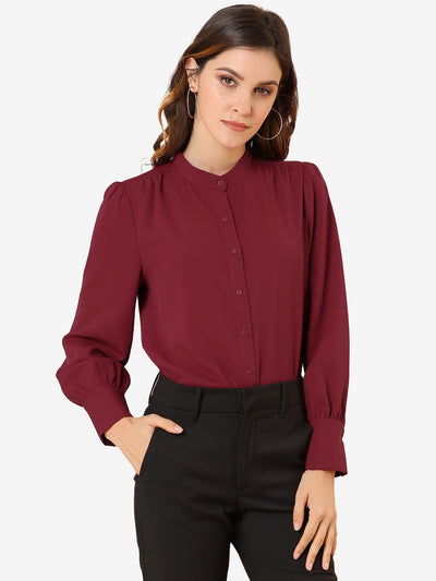 Mandarin Collar Long Sleeve Button Down Office Shirt