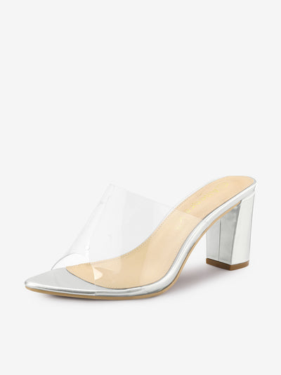 Clear Chunky Heel Slides Sandals Mules