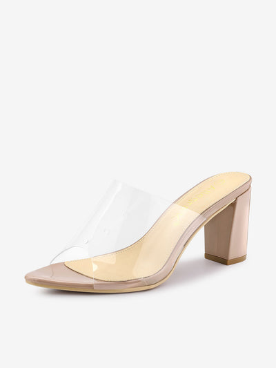 Clear Chunky Heel Slides Sandals Mules