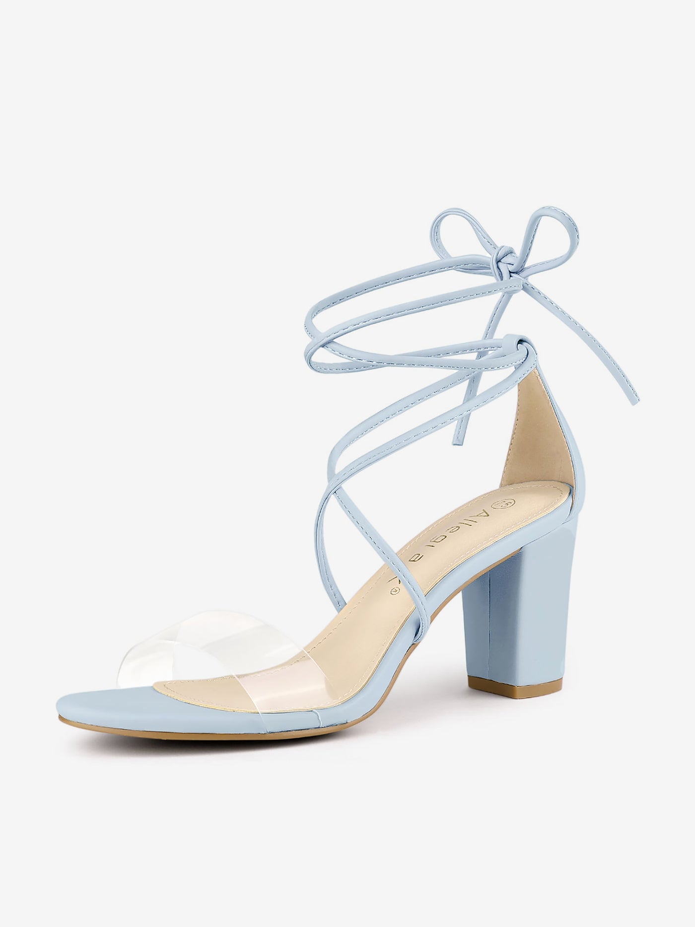 Allegra K Open Toe Lace Up Clear Strap Block Heel Sandals