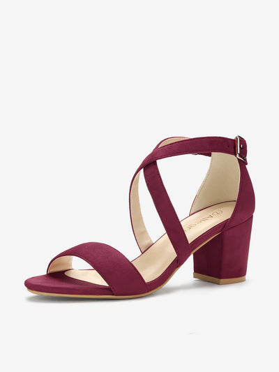 Faux Suede Crisscross Ankle Strap Block Heel Sandals