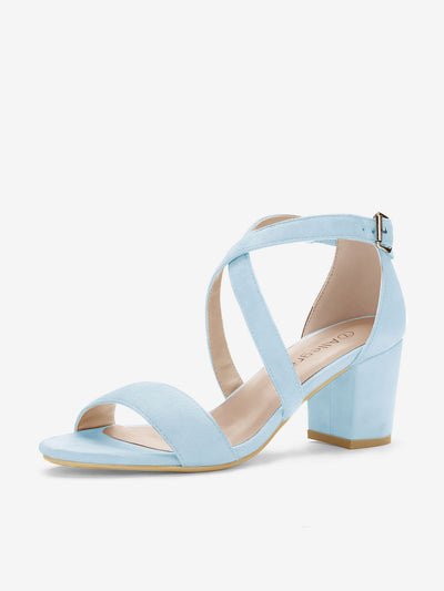 Faux Suede Crisscross Ankle Strap Block Heel Sandals