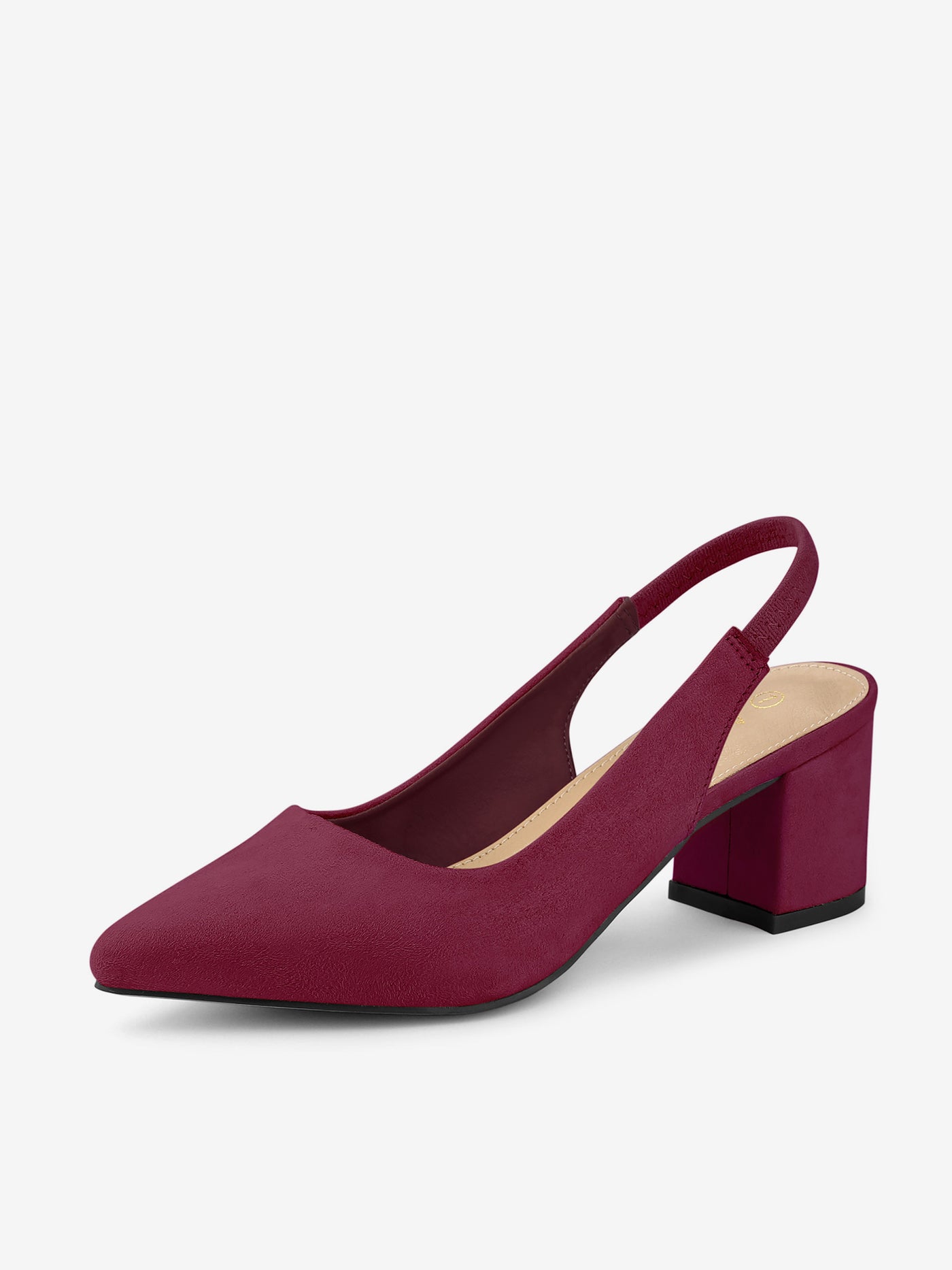 Allegra K Faux Suede Pointed Toe Block Heel Slingback Pumps