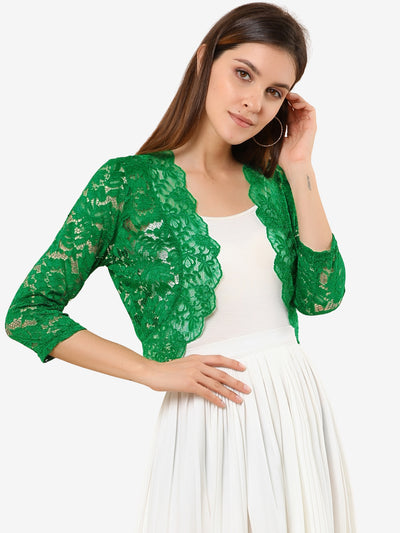 Sheer Floral Elegant 3/4 Sleeve Lace Shrug