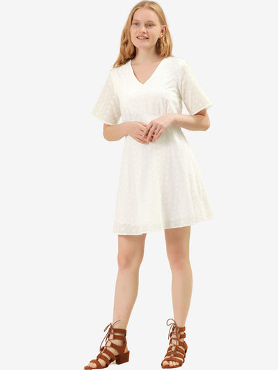 100% Cotton V Neck Summer A-line Mini Embroidery Dress