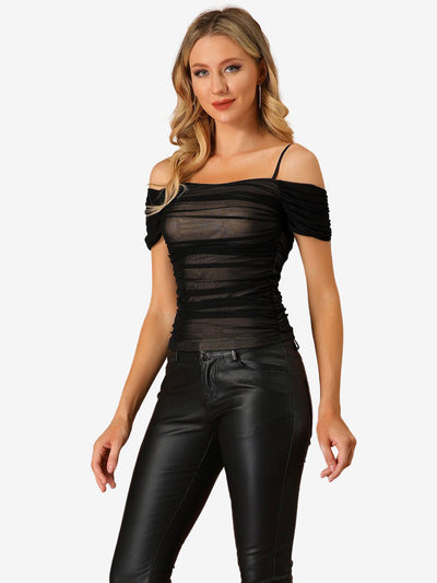 Sexy Tops Crop Ruched Strap Slim Fit Off Shoulder Top