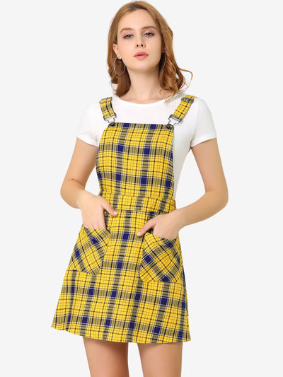 Adjustable Strap Above Knee Plaid Printed Overall Suspender Skirt