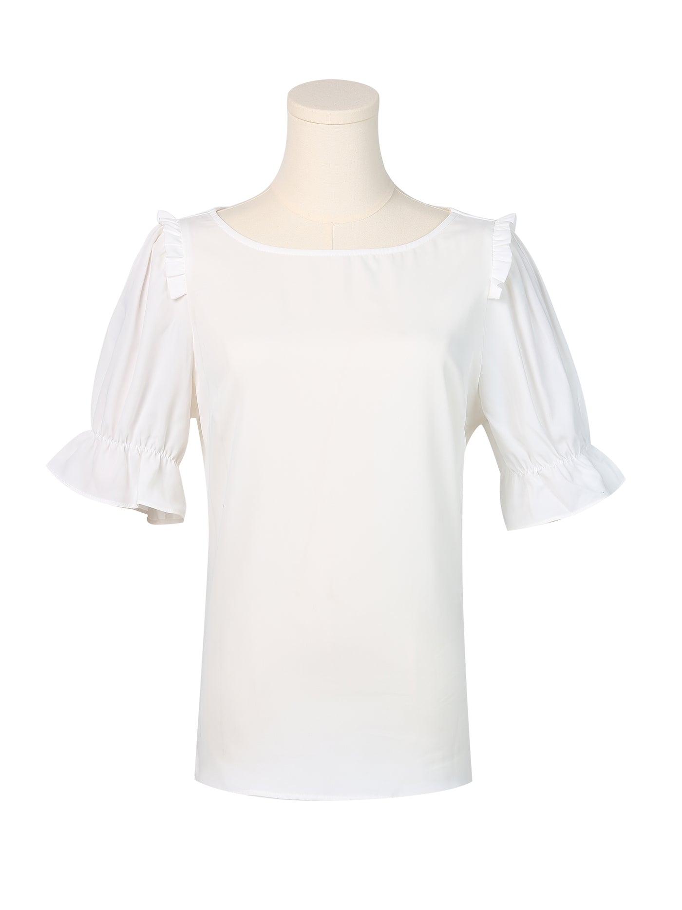 Allegra K Round Neck Short Puff Sleeve Ruffle Top Blouse