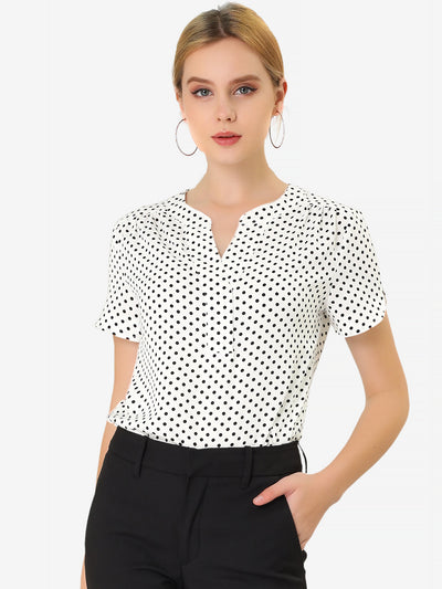 Polka Dots Print V Neck Short Sleeve Elegant Work Office Tops