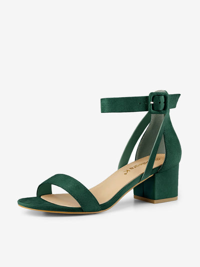 Faux Suede Ankle Strap Block Low Heel Sandals