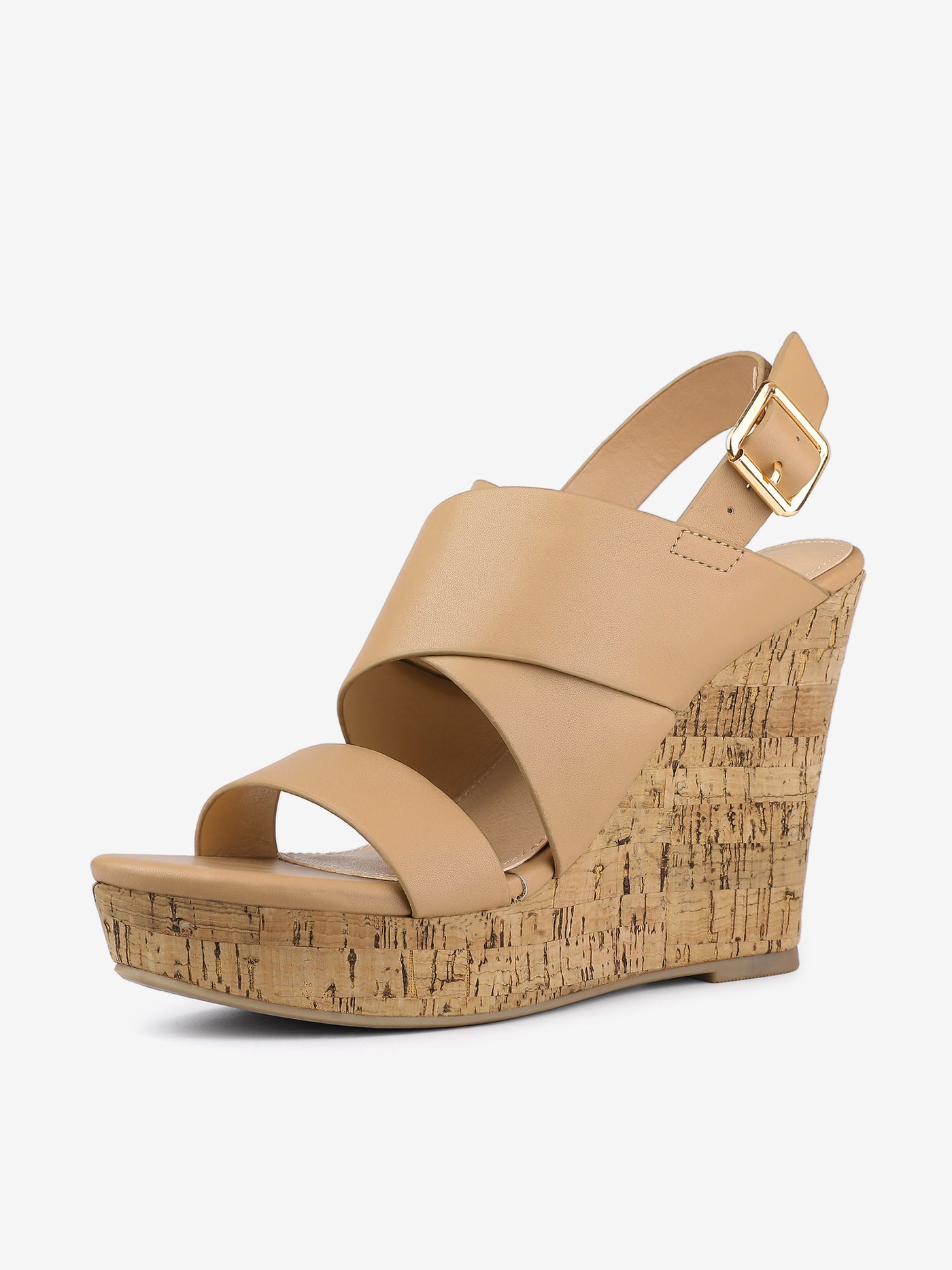 Allegra K Solid Straps Wood Platform Wedge Slingback Sandals