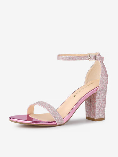 Glitter Ankle Strap Chunky Heel Sandals