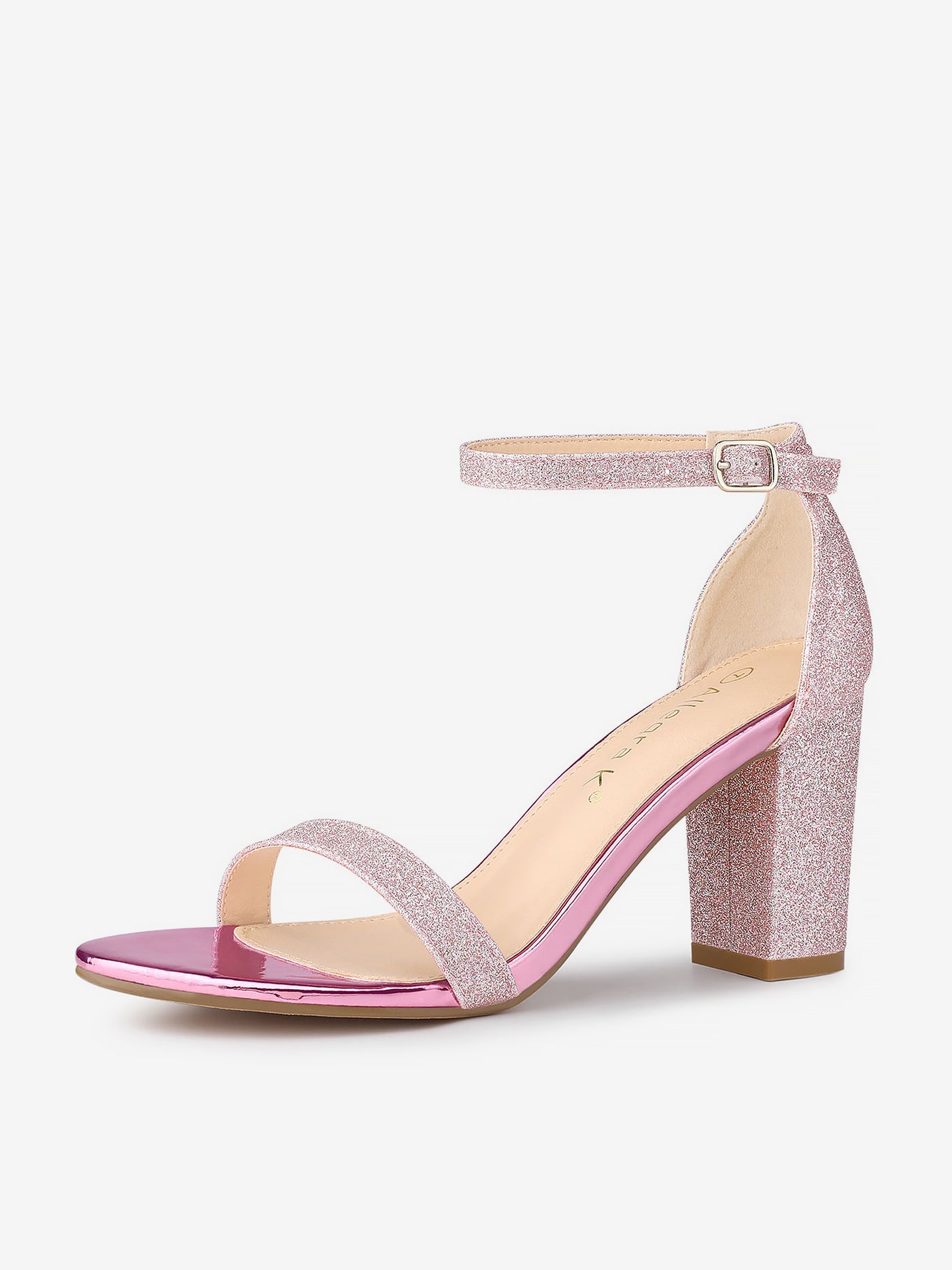 Allegra K Glitter Ankle Strap Chunky Heel Sandals