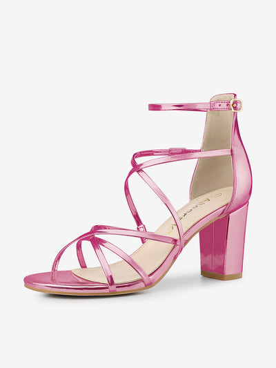 Strappy Crisscross Strap Opened Toe Block Heel Sandals