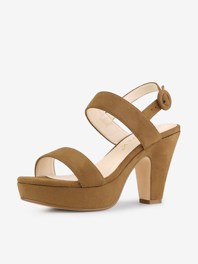 Faux Suede Platform Chunky High Heel Slingback Sandals