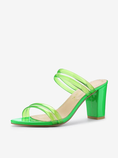 TPU Clear Strappy Slide Mule Block Heel Sandal