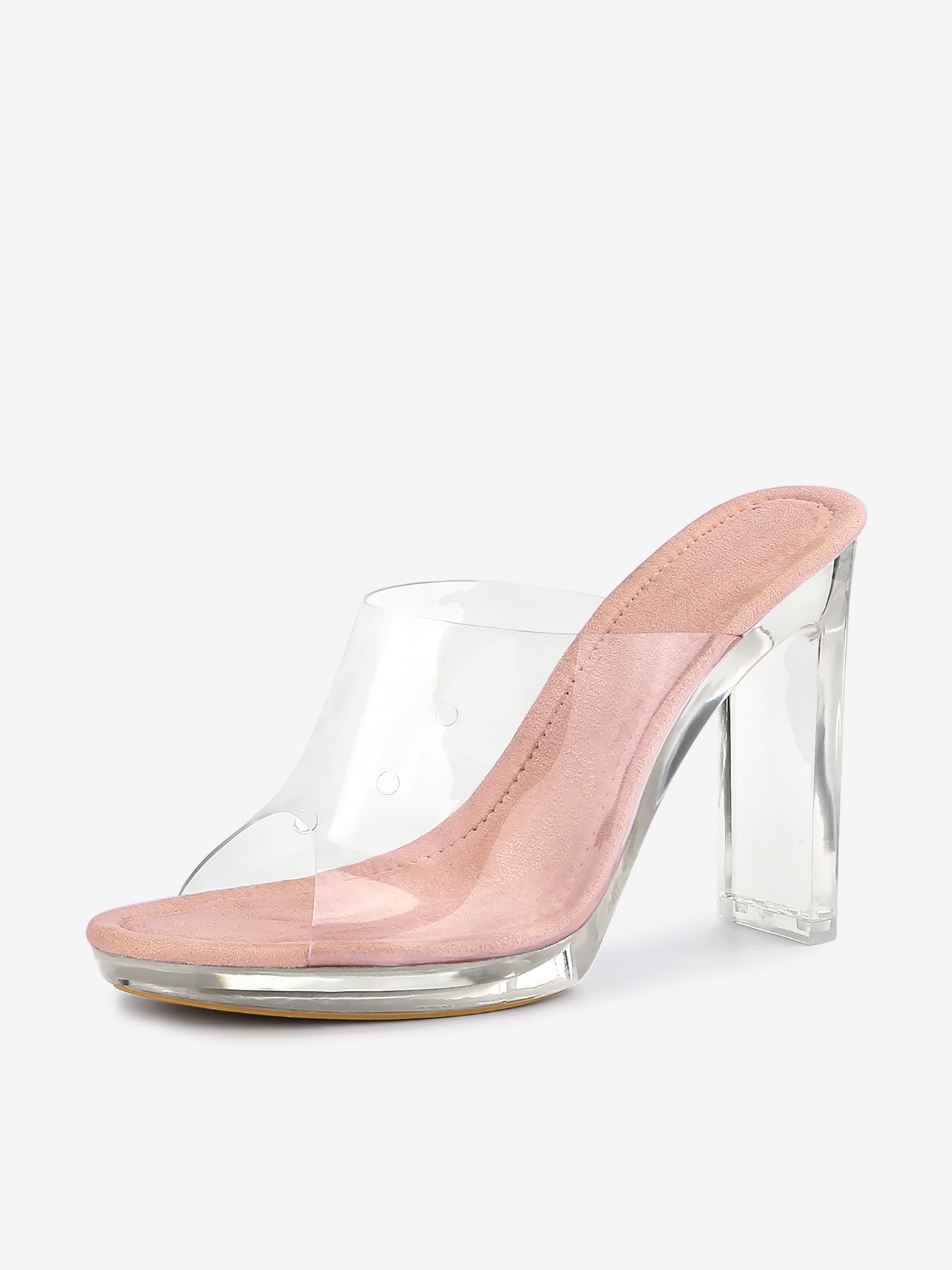 Allegra K Clear Heel Platform Open Toe Chunky Slides Sandals